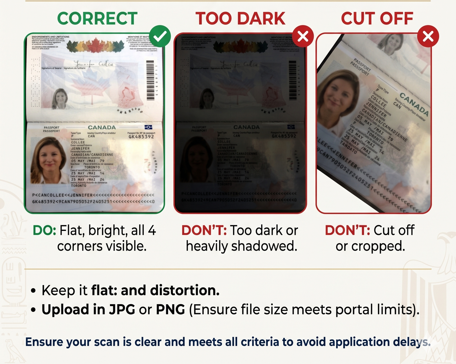 Checklist graphic for Egypt e-visa passport uploads