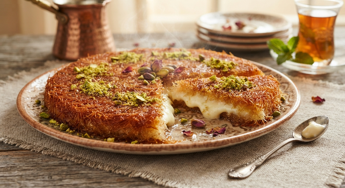 Egyptian konafa pastry with syrup and nuts