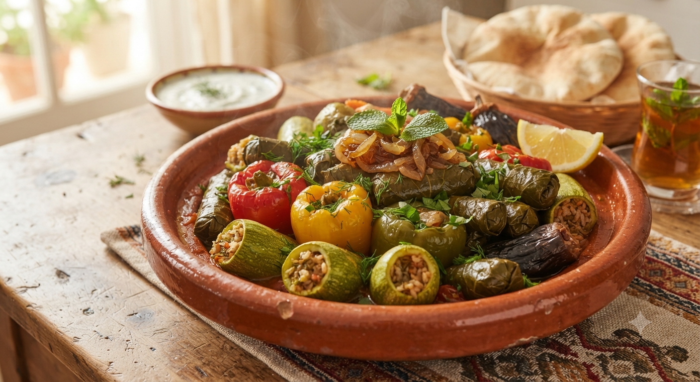 Egyptian mahshi stuffed vegetables filled with seasoned rice