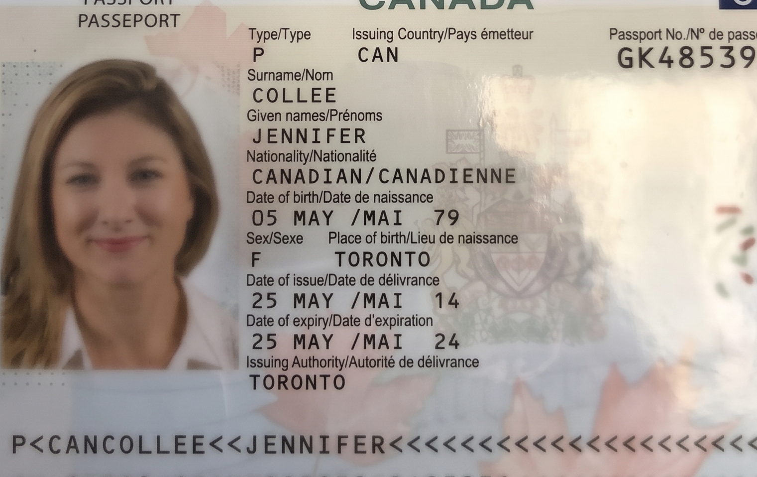 Correct passport photo page scan showing all four corners