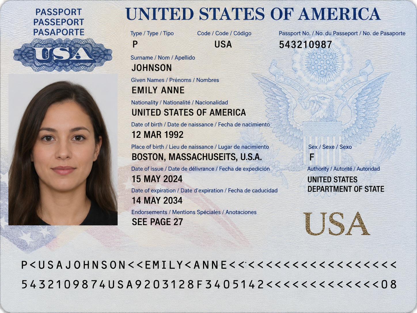 Valid passport bio page example for Egypt eVisa application